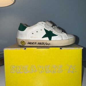 Golden Goose White and Green Sneakers with Distressed Finish